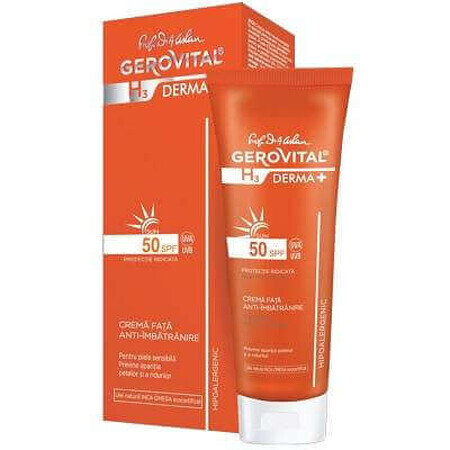 Cremă de față anti-îmbătrânire SPF50+ Gerovital H3 tenta naturală, 50ml, Farmec