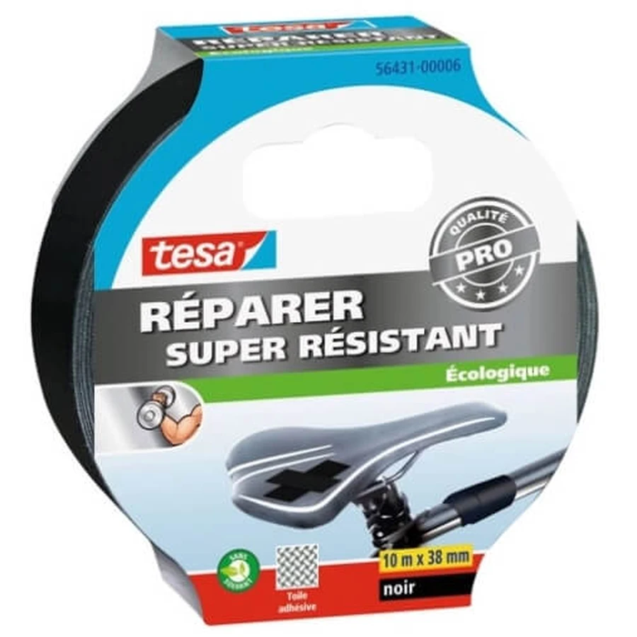 Cinta de reparación superfuerte Tesa negra 10 m x 38 mm, 1 ud.