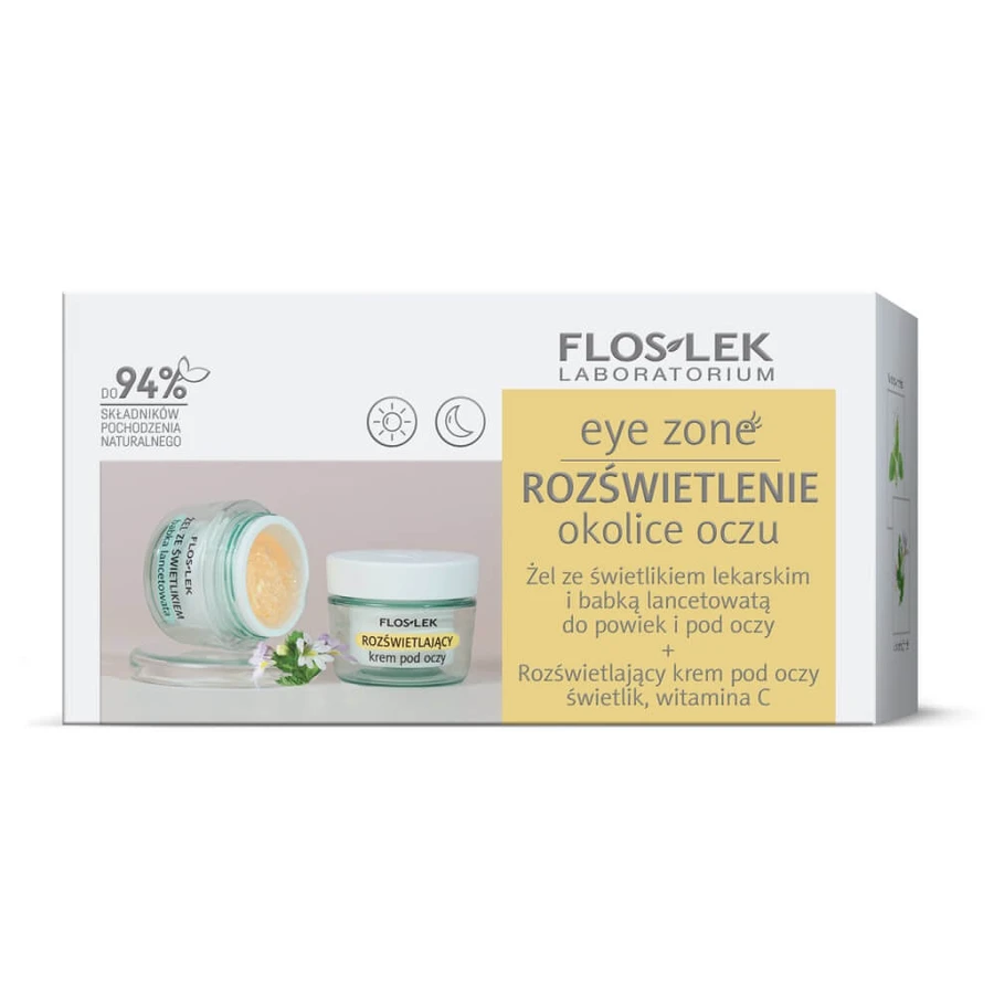Floslek Eye Zone Set Eyelid and plantain gel for eyelids and under eyes 10 g + brightening eye cream with echinacea and vitamin C 15 ml