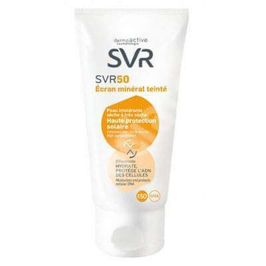 Cremă protecție solară pentru piele intoleranță ten uscat Ecran Mineral Teinte SPF 50, 50 ml, SVR