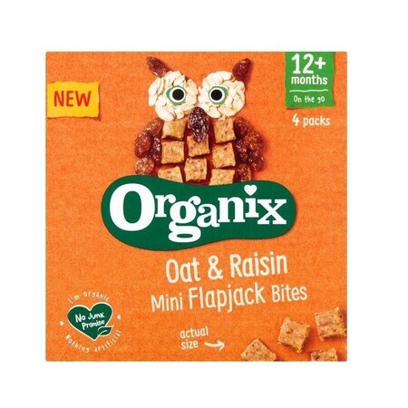 Organic soft cubes made of whole oats and Flapjack raisins, 12+ months, 4x20 gr, Organix