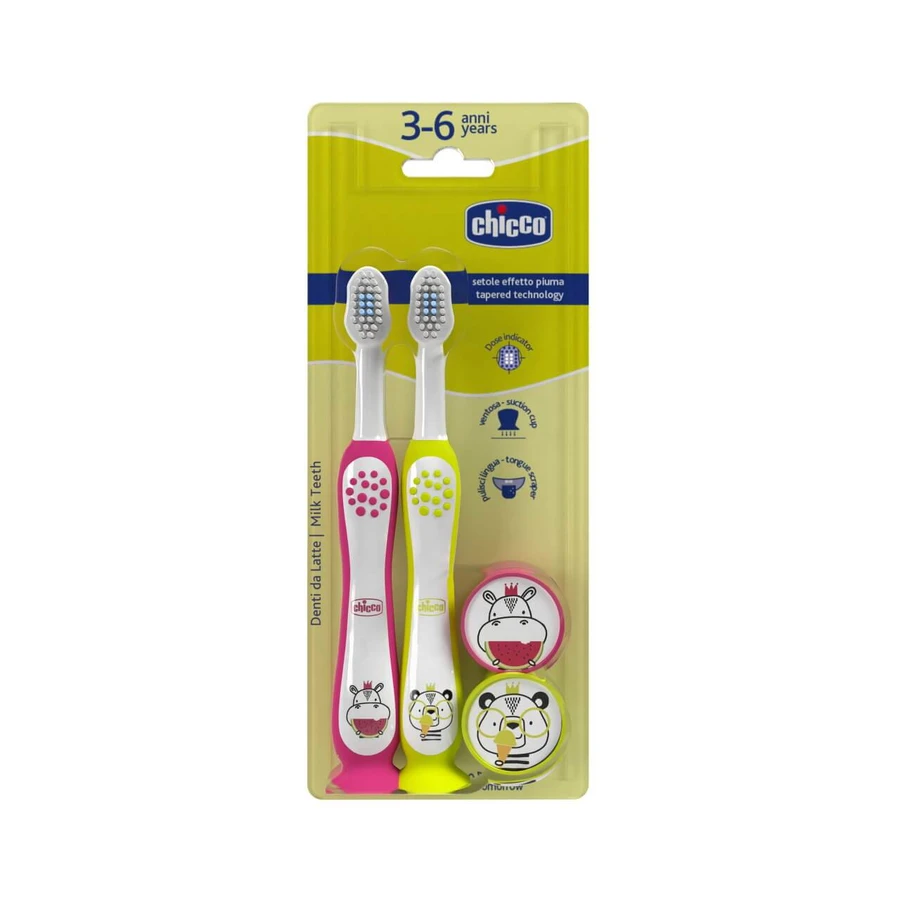 Cepillo de Dientes Chicco 3-6l Hippo y Panda, 2 piezas