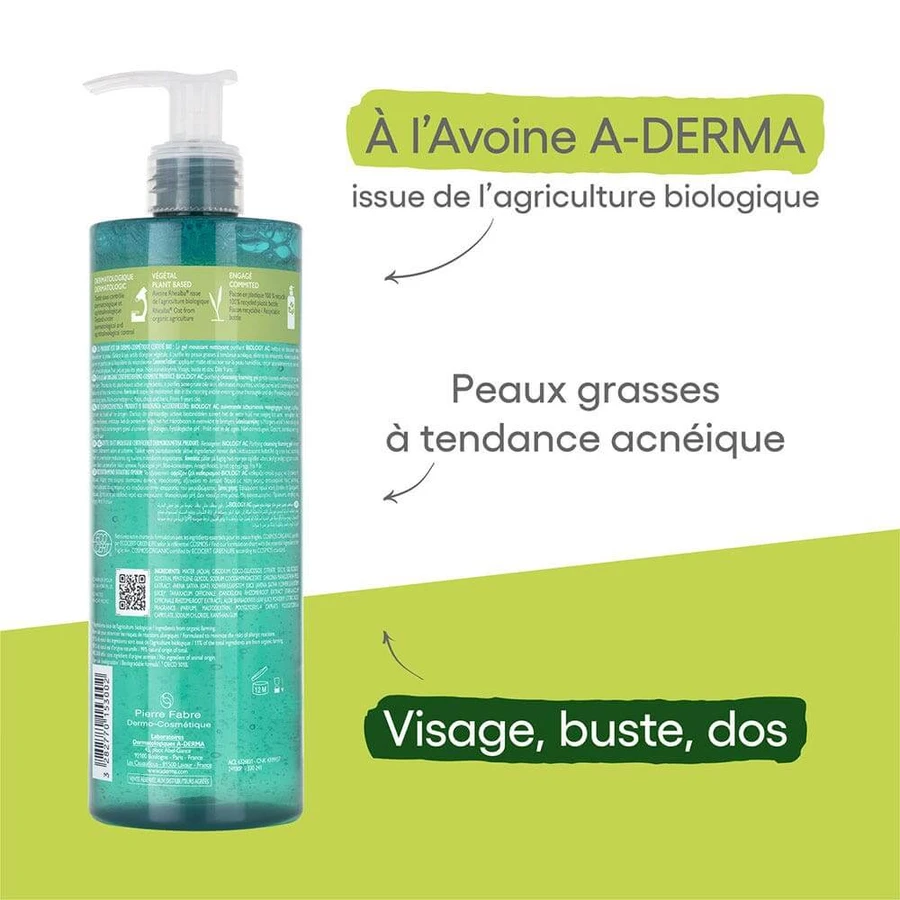 A-Derma Biologie AC Organic Purifying Reinigungsschaumgel für fettige, zu Akne neigende Haut, 400 ml