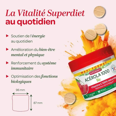 Superdiet Acerola 1000 Bio Natural Vitamin C 60 Kautabletten