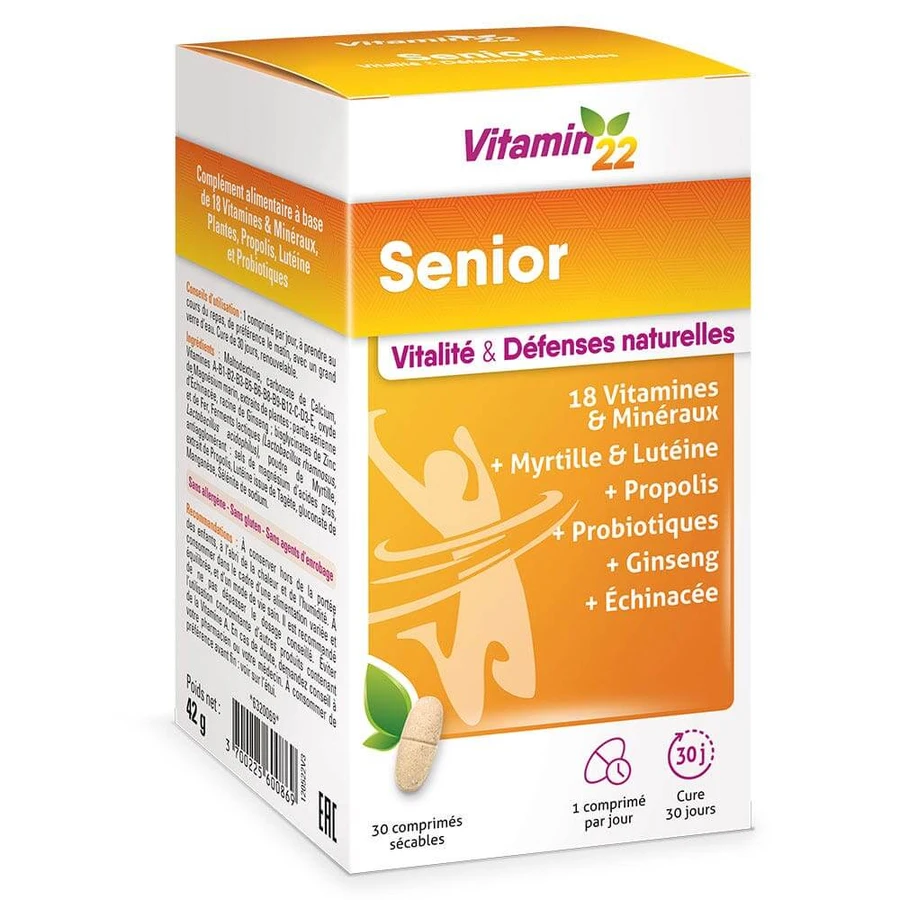 Vitamin'22 Senior Vitaliteit en Natuurlijke Afweer 30 tabletten