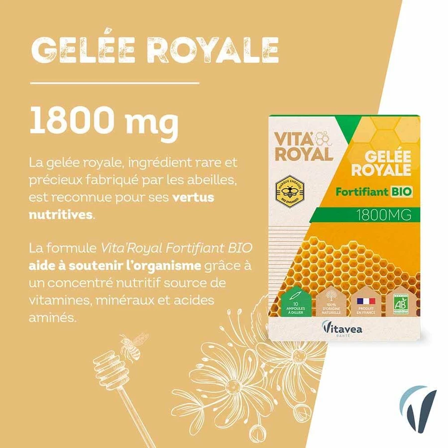 Vitavea Santé Vita'Royal Organic Royal Jelly Fortifiant 10 fiole