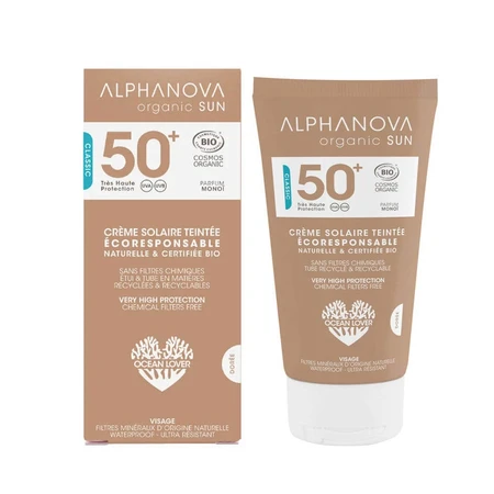 Alphanova Organic Sun Waterproof Facial Sun Cream Spf50+ Parfum Gold Monoi 50g
