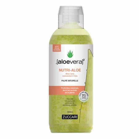 Naturancia [aloevera]2 Zuccari Nutri Zumo Puro de Aloe Vera con Sabor a Melocotón 1 litro