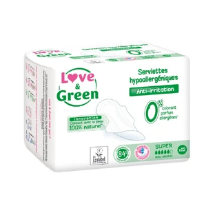 Love&Green Compresas Antiirritación Súper Hipoalergénicas x12