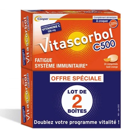 Vitascorbol Vitaminen C 500mg Smaak Sinaasappel 2x24 Kauwtabletten