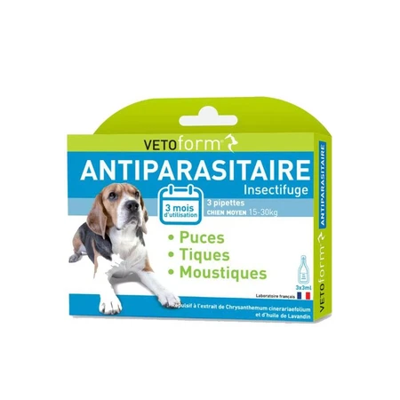 Vetoform Hund Antiparasitaire Pipetten Medium 15-30 kg 3x3ml