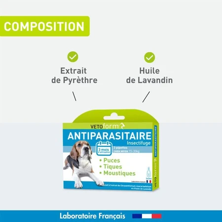 Vetoform Hund Antiparasitaire Pipetten Medium 15-30 kg 3x3ml