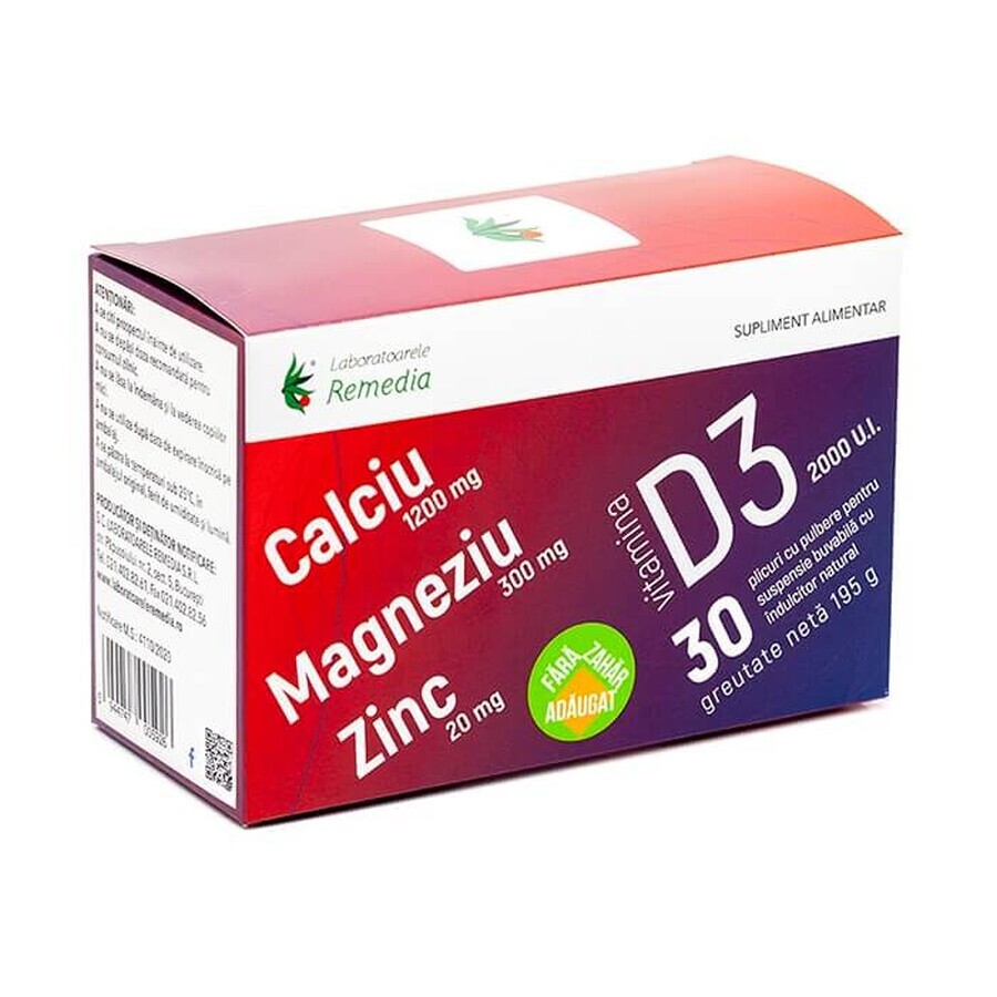 Ca+Mg+Zn + Vitamin D3, 30 Portionsbeutel, Remedia