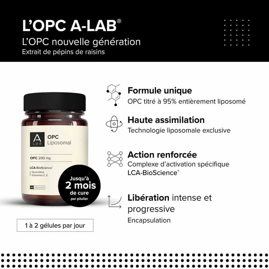 A-LAB OPC Raisin Liposomal 200mg Antioxydant Circulation Peau 60 gélules