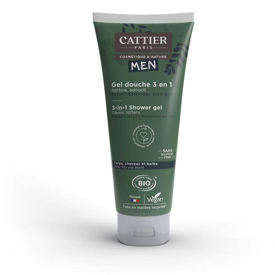 Cattier Herren Bio-Duschgel 3 in 1 Körper, Haare und Bart 200 ml