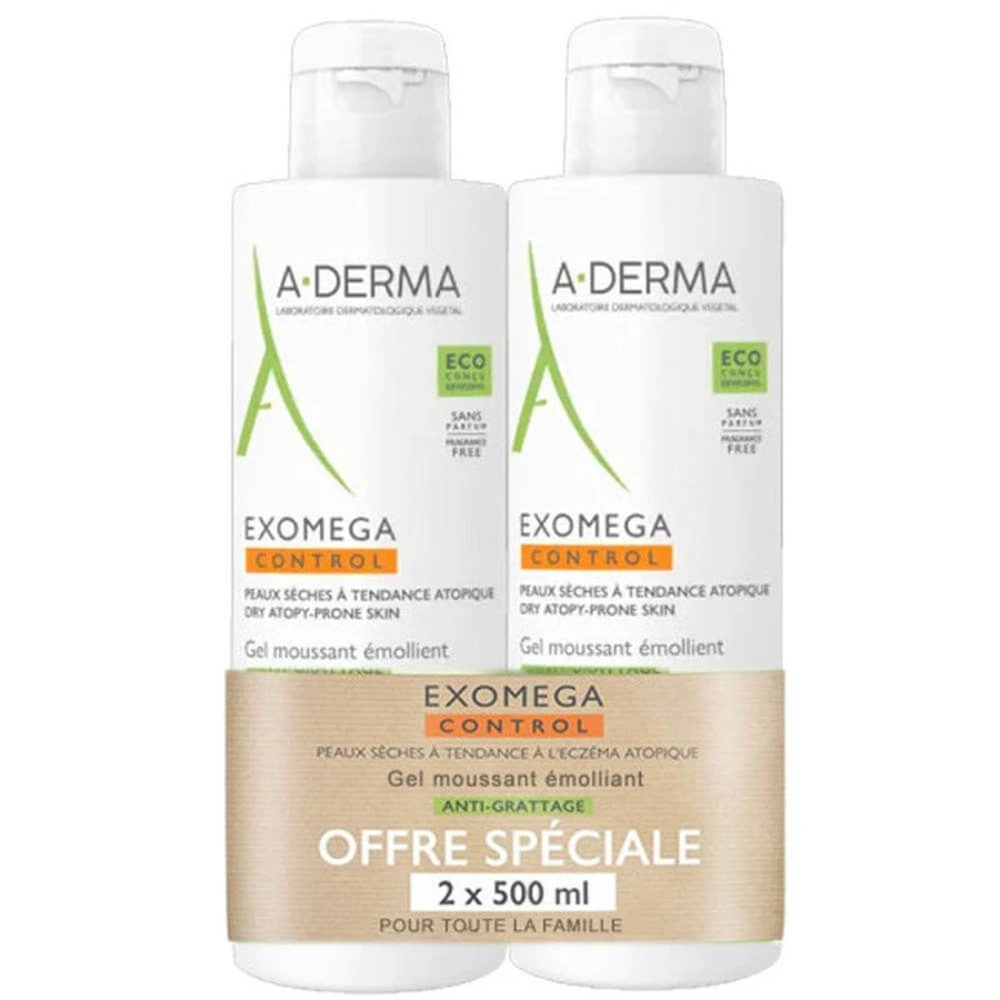 A-Derma Exomega Control Emollient Cleansing Gel Peaux A Tendance Atopique 2x500ml