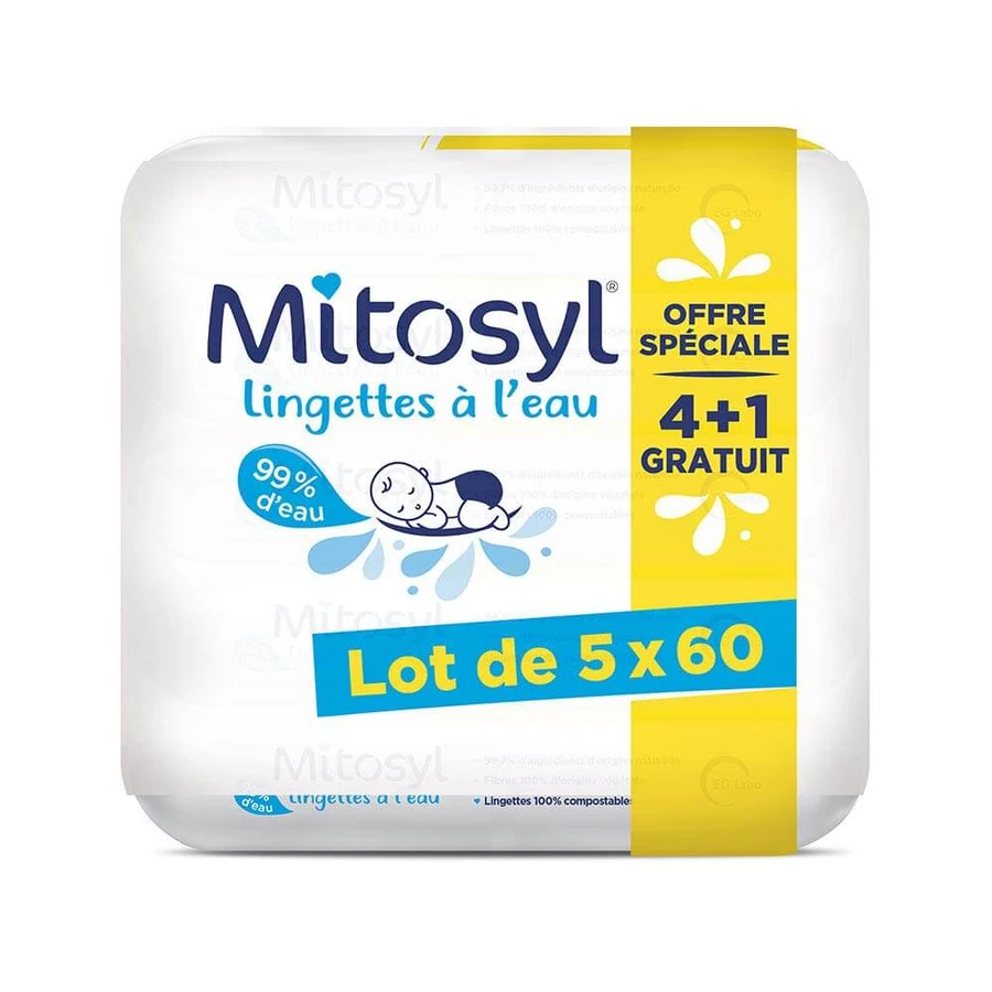 Mitosyl Wassertücher, Sonderangebot 4 + 1 gratis Packung 5x60