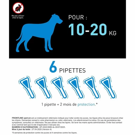 Frontline Spot-on Câine 10-20kg 6 pipete 1.34 ml
