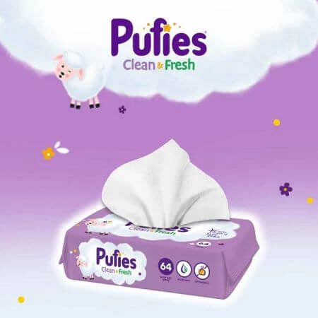 Șervețele umede Pufies Baby Art Fresh, +0luni, 64 bucăți, Ficosota Sintez