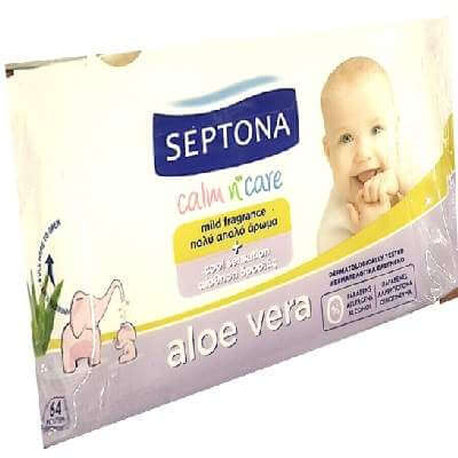 Șervetele Organice umede cu Aloe Vera Calm'n'Care, 64buc, Septona