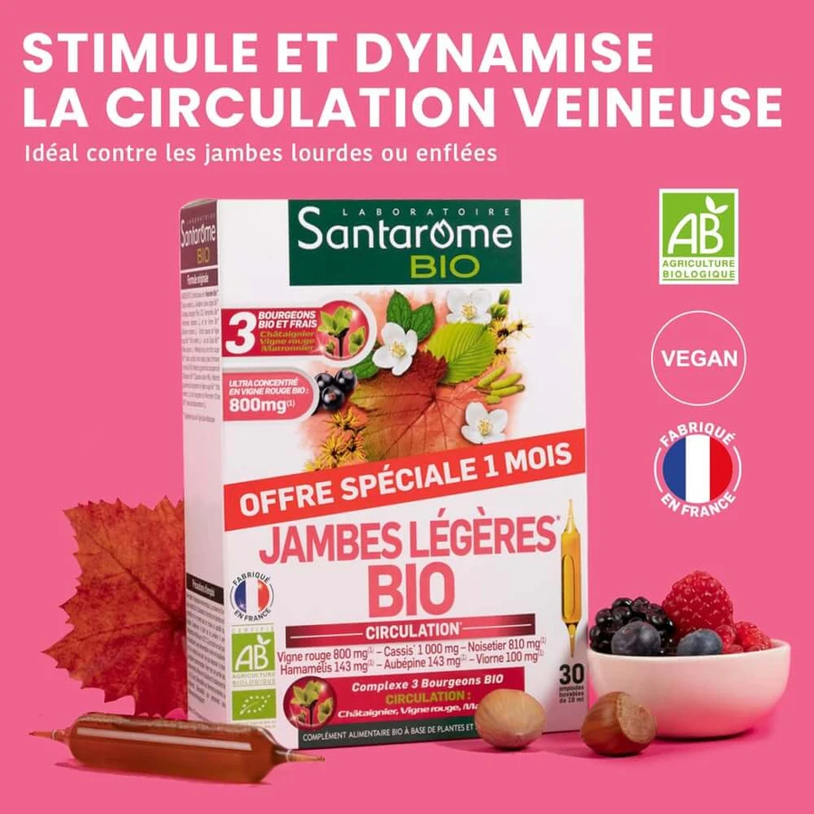 Santarome Jambes Legeres 20 ampollas + 10 gratis Bio Favorise la circulation 300 ml