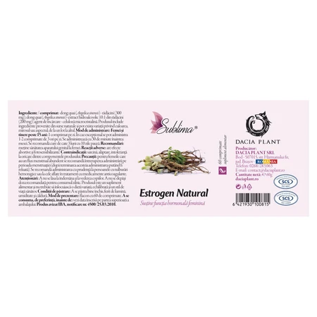 Estrogen Natural Sublima, 60 tabletten, Dacia Plant