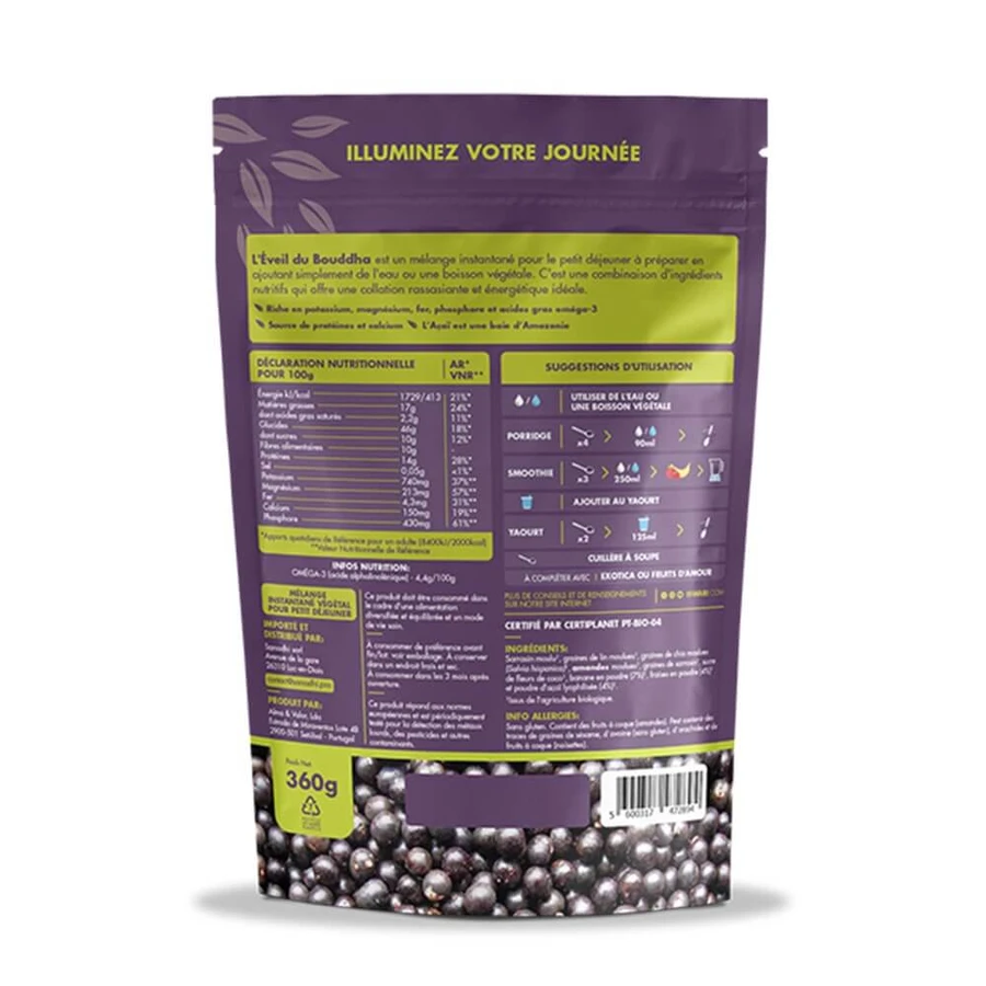 Iswari Eveil du Bouddha Acai Organic Banana Strawberry Breakfast Super 360g