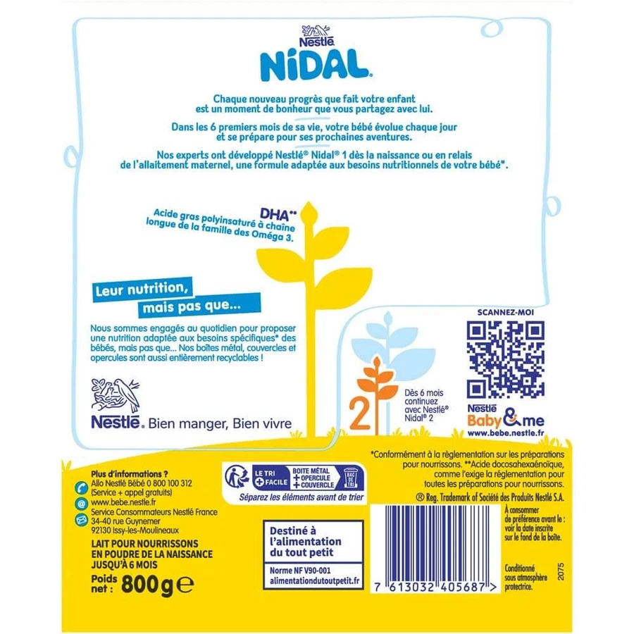 Nestlé Nidal Melkpoeder 1 0-6 maanden 800g