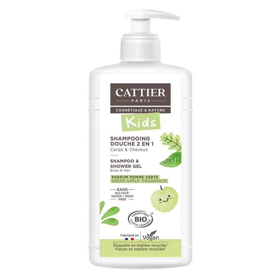 Cattier Shower Gel Detangling Shampoo 2 in 1 Green Apple Scent 500ml