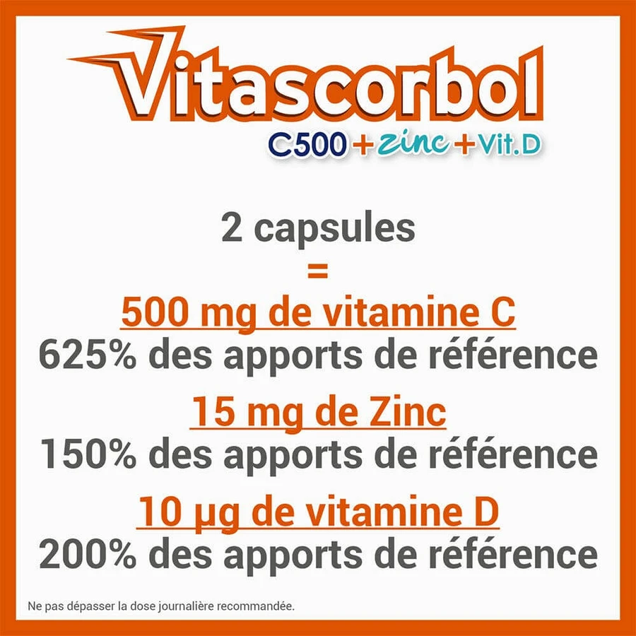 Vitascorbol Vitamin C500mg + Zinc + Vitamin D 30 Capsules