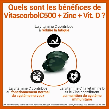 Vitascorbol Vitamin C500mg + Zinc + Vitamin D 30 Capsules