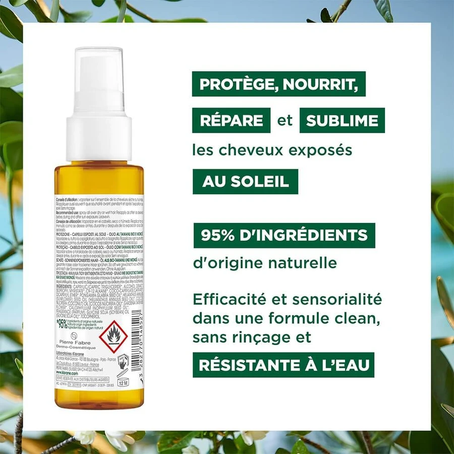 Klorane Olio protettivo per capelli con Tamanu e Monoï biologici