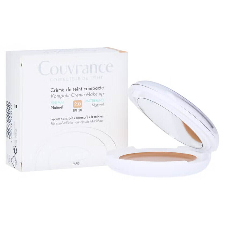 Fond de teint compact pour peaux sensibles et normales combinées SPF 30 Couvrance, Shade 02 Naturel, 10 g, Avène