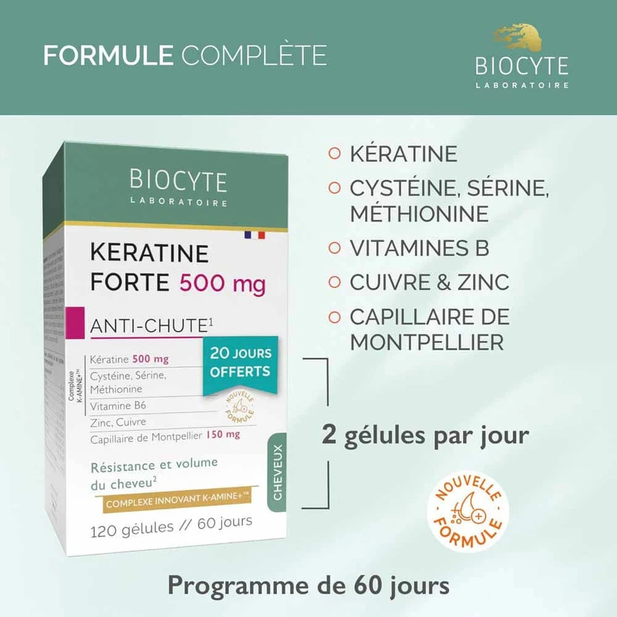 Biocyte Cheveux Pack Kératine Forte 500mg 120 Gelules