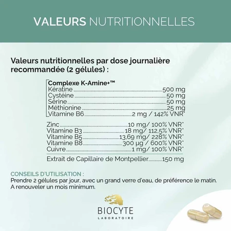 Biocyte Cheveux Pack Kératine Forte 500mg 120 Gelules
