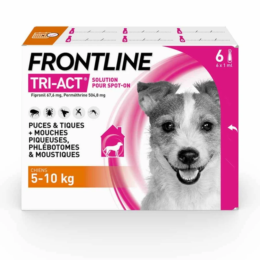 Frontline Tri-act Spot-on Hond 5-10kg 6 Pipetten 1ml