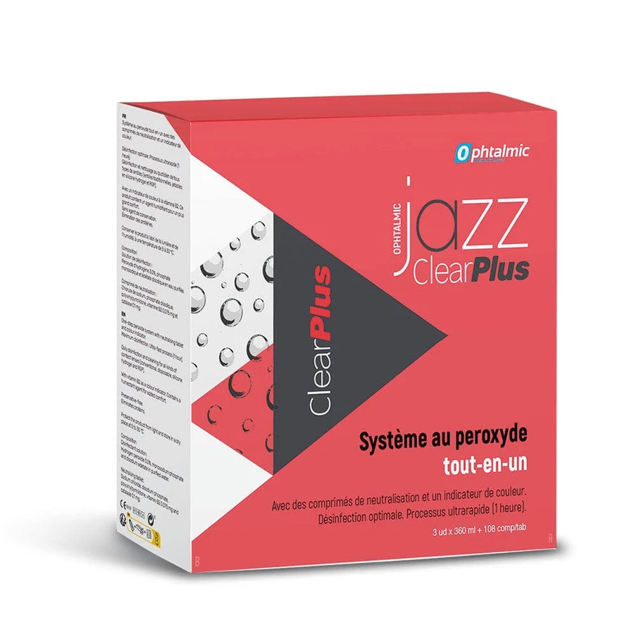 Ophtalmic ClearPlus Jazz Oxidationslösung für weiche und harte Linsen 3x360ml + 108 Tabletten