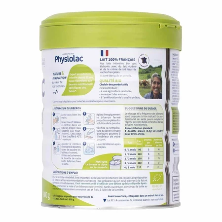 Physiolac 1 Bio Formule dense De 0 A 6 Mois 800g
