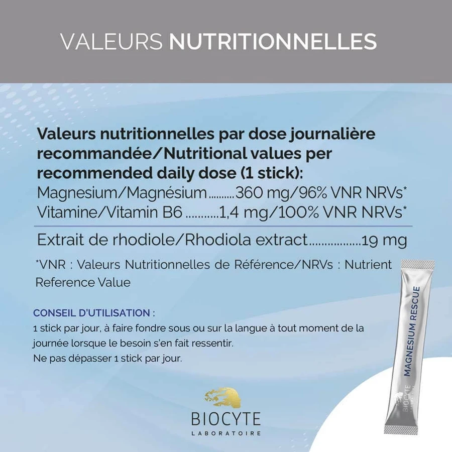 Biocyte Magnesium Rescue 360mg Stress Et Fatigue 14 Sticks