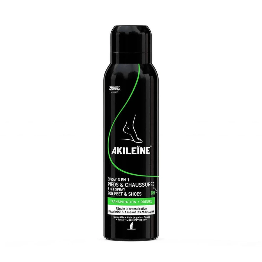 Asepta Akileine Spray Schwarz Antitranspirant Fuß Deodorant 150 ml
