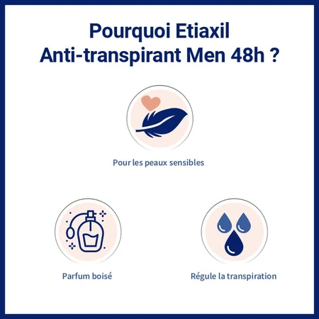Etiaxil Men's Roll-on Deodorant Without Aluminum 48h Peaux Sensibles 50ml