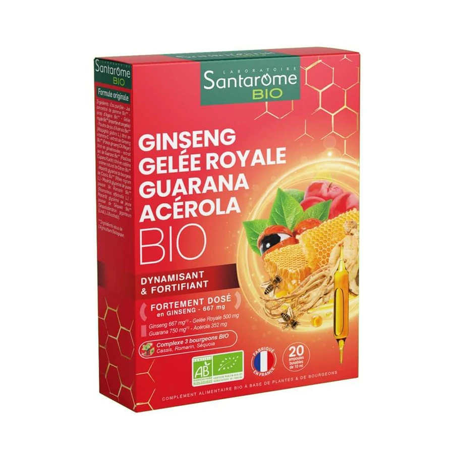 Santarome Ginseng Royale Guarana Acerola 20 Organic Vitality Vials 20 ampoules