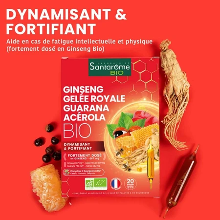 Santarome Ginseng Royale Guarana Acerola 20 Organic Vitality Vials 20 ampoules