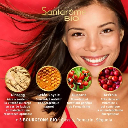 Santarome Ginseng Royale Guarana Acerola 20 Organic Vitality Vials 20 ampoules