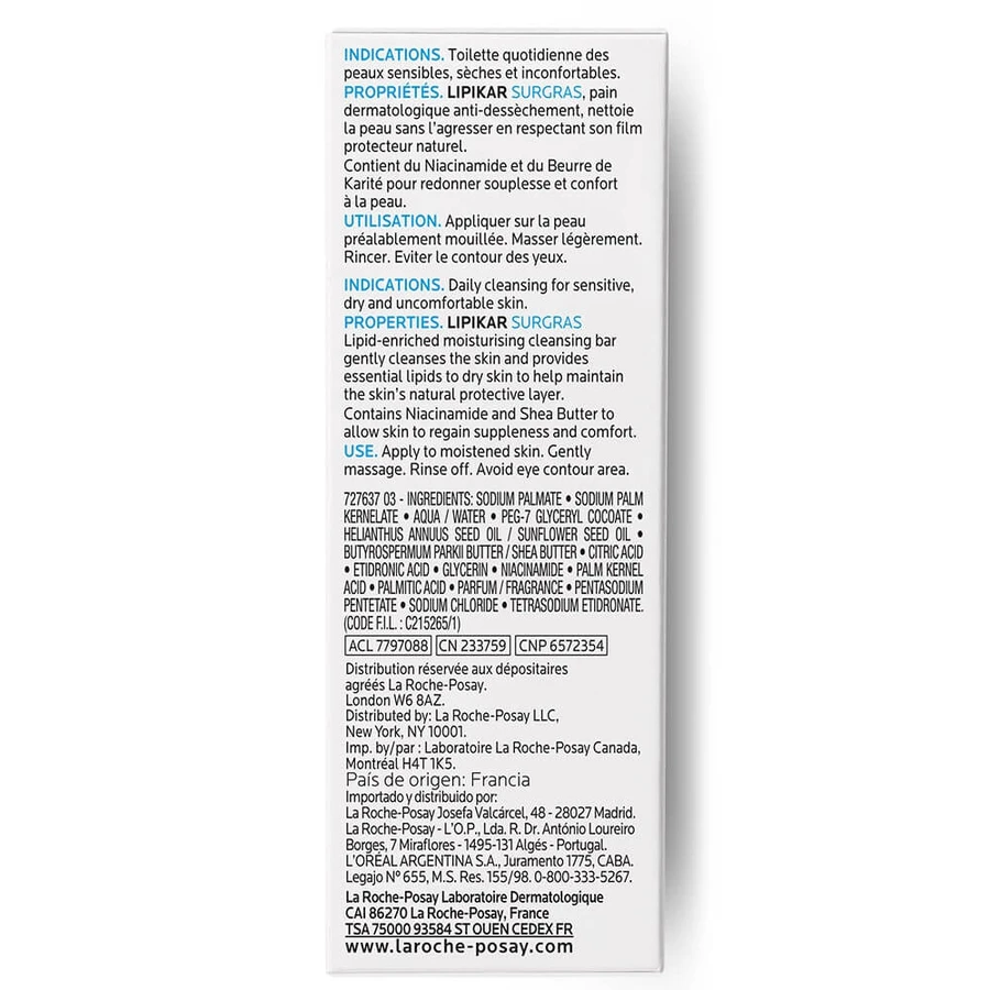 La Roche-Posay Lipikar Surgras lipid-replenishing cleansing bread for sensitive skin 150g