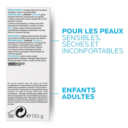 La Roche-Posay Lipikar Surgras lipid-replenishing cleansing bread for sensitive skin 150g