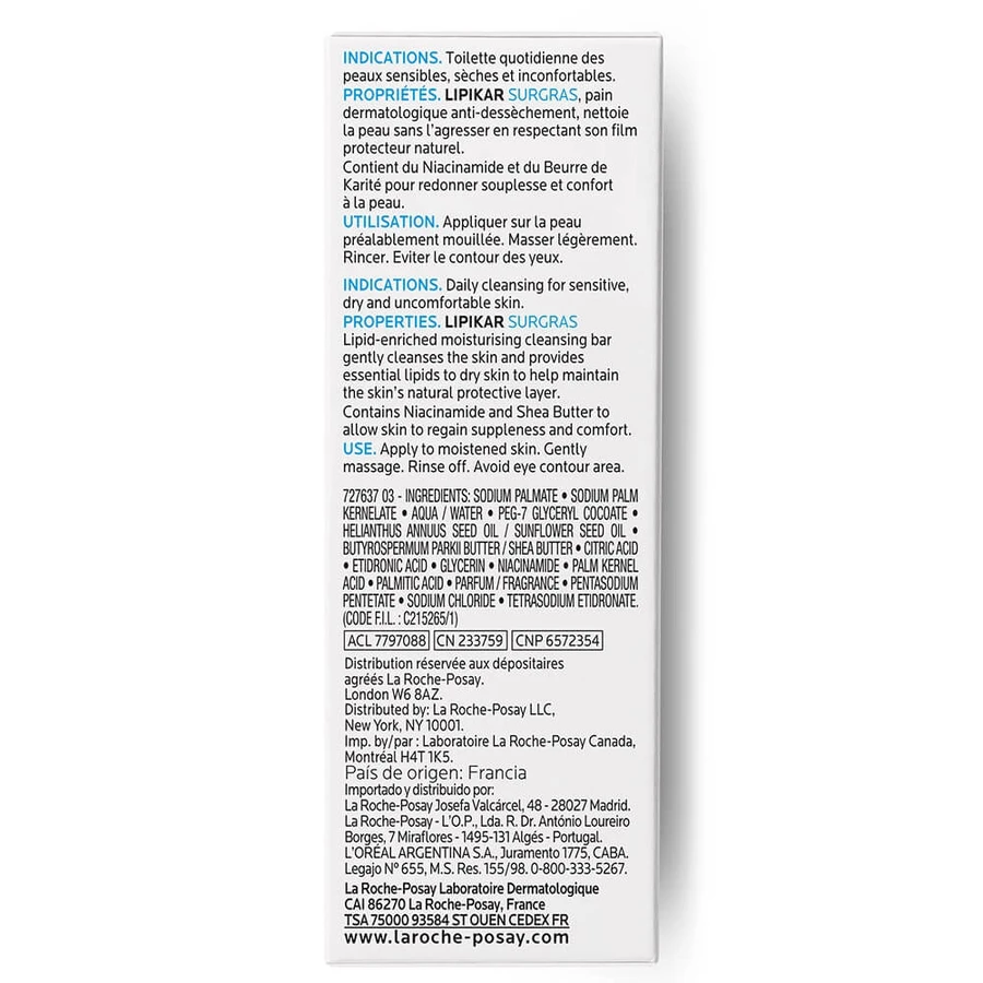 La Roche-Posay Lipikar Surgras lipid-replenishing cleansing bread for sensitive skin 150g