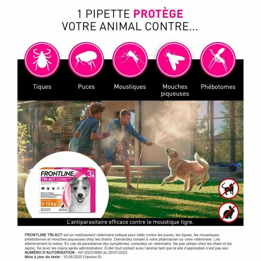 Frontline Tri-act Spot-on Hond 5-10 kg 3 pipetten 1 ml