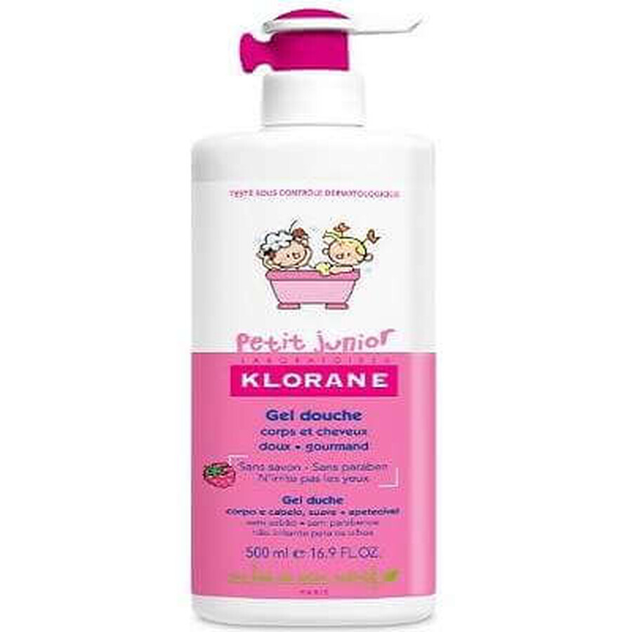 Gel de duș cu aromă de zmeură, Klorane Junior, 500 ml, Pierre Fabres