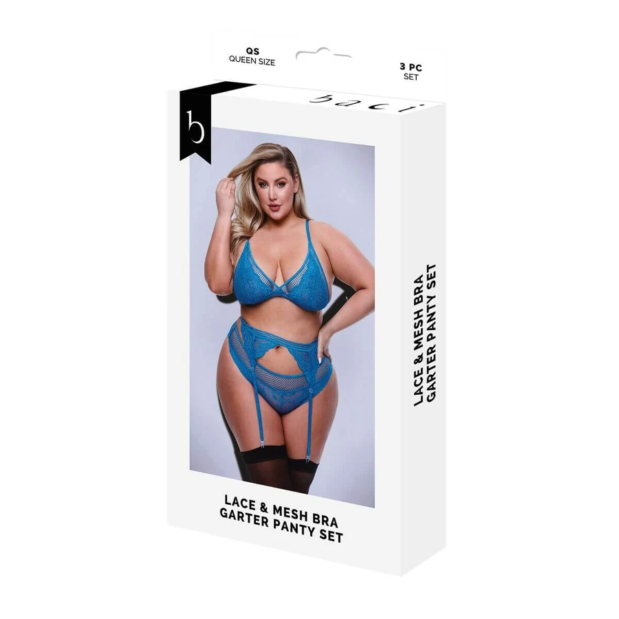 Set intimo Baci Lingerie Giarrettiera e Panty Blu (Regina)